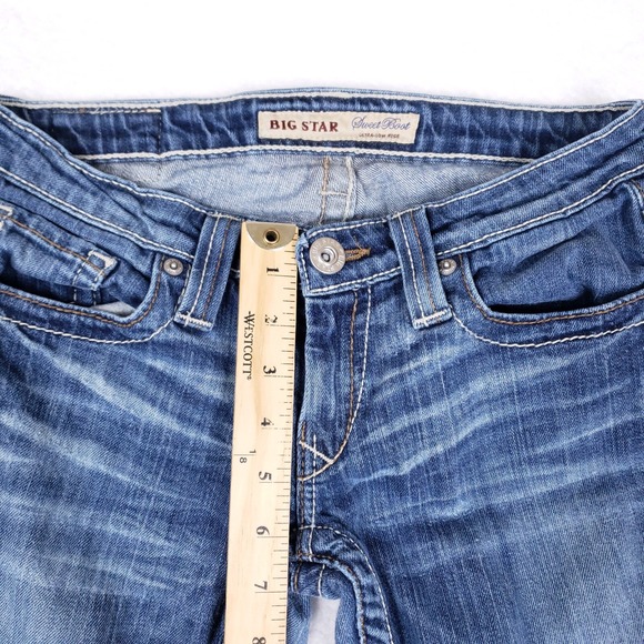 Big Star Jeans Sweet Boot Ultra Low Rise 26L Blue Embroidered Y2K Boho Chic - Picture 4 of 12